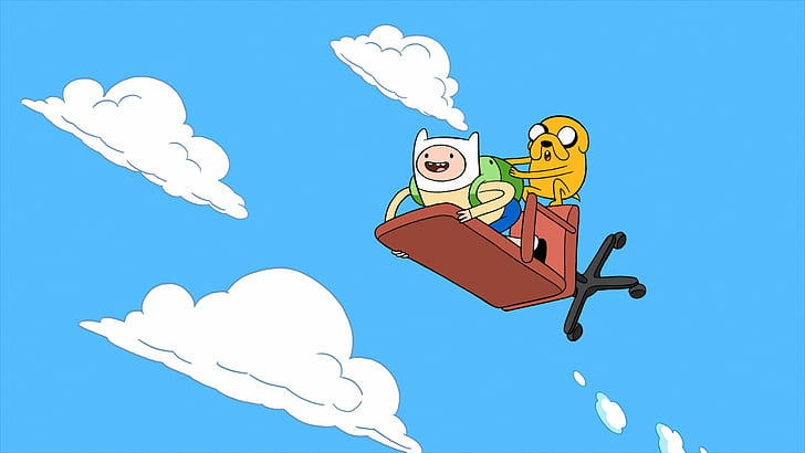 Adventure Time, chair, clouds, Finn the Human, Jake the Dog