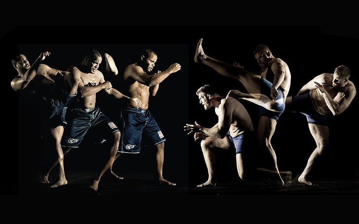 men's blue shorts, movement, blow, fighters, mma, strikeforce, HD wallpaper