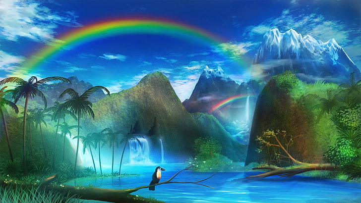 rainbow, anime, fantasy art, colorful, rainbows, beauty in nature, HD wallpaper
