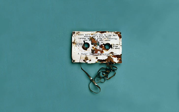 vintage, cassette, tape, minimalism, rust, digital art, blue background