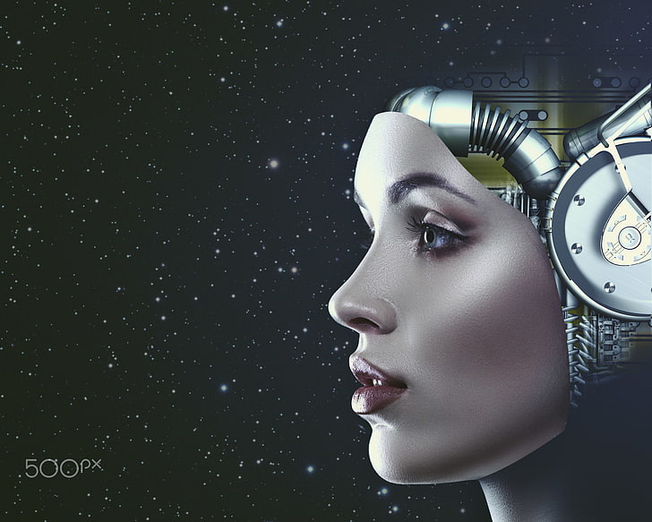 Dmytro Tolokonov, face, women, 500px, robot, close-up, studio shot, HD wallpaper