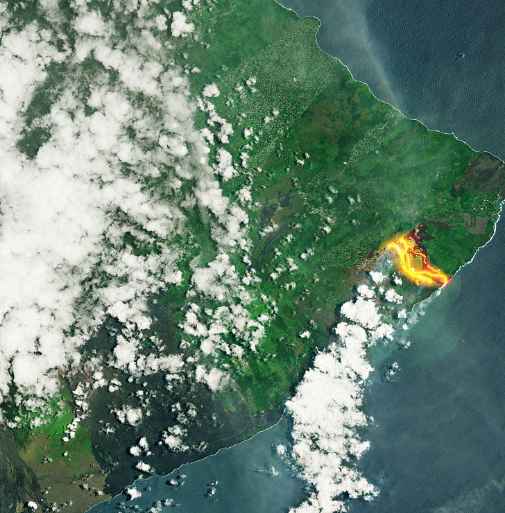 nature, landscape, aerial view, Hawaii, volcano, volcanic eruption