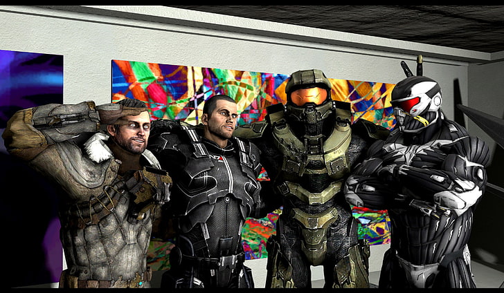 four Halo soldiers illustration, Master Chief, Crysis, Dead Space
