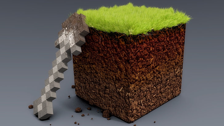 Minecraft game, ground, grass, cube, backgrounds, concepts, abstract