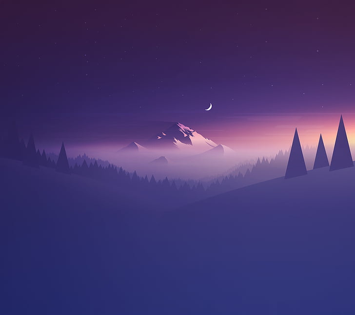 HD wallpaper: mountain during nighttime, Minimal, Half moon, HD ...