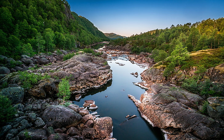 photograph of river between rocks, nature, forest, landscape