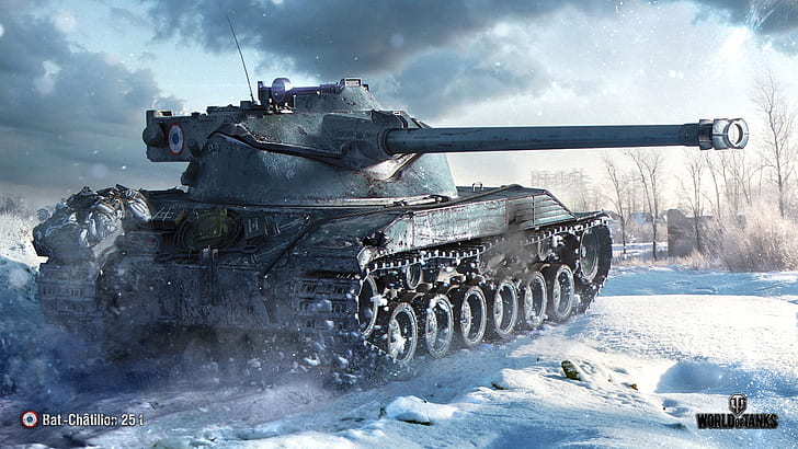 winter, snow, tank, average, World of Tanks, French, WOT, Bat.-Châtillon 25 t HD wallpaper