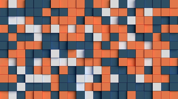 orange and blue cubes, abstract, backgrounds, pattern, tile, full frame, HD wallpaper