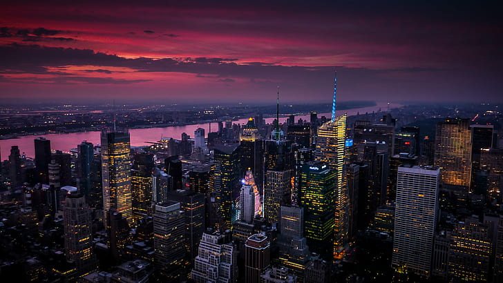 bird's eye view of city lights during night time screenshot, york, york