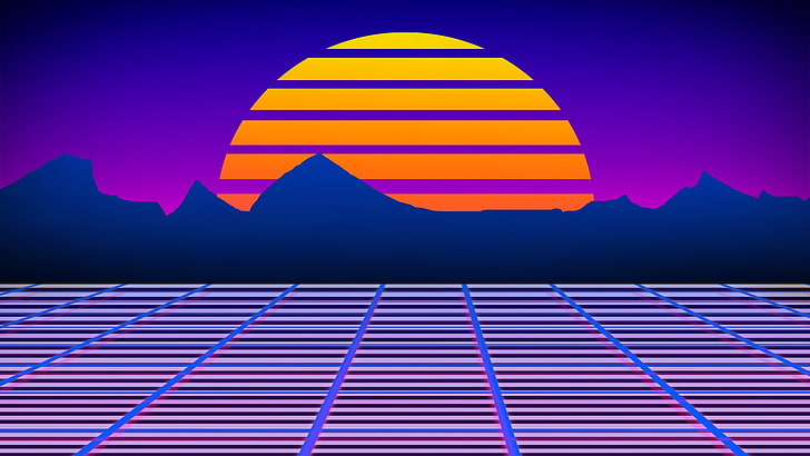 Neon Lazer Mohawk, 1980s, retro games, robot, grid, digital art, HD wallpaper