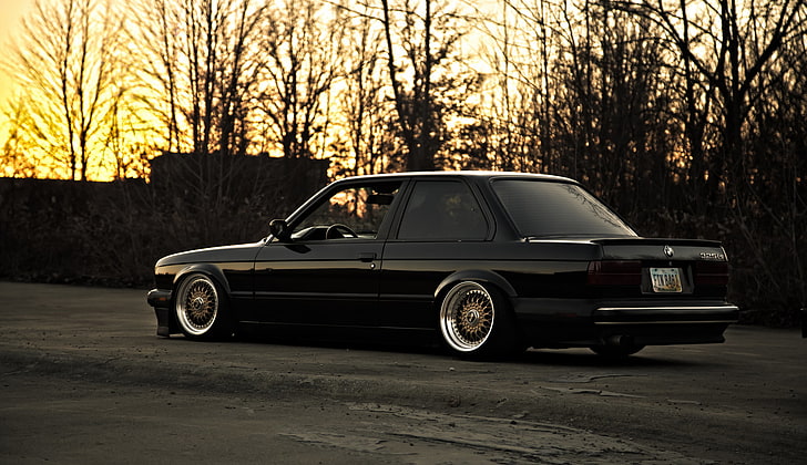 black BMW E34, profile, e30, 325si, car, land Vehicle, transportation, HD wallpaper