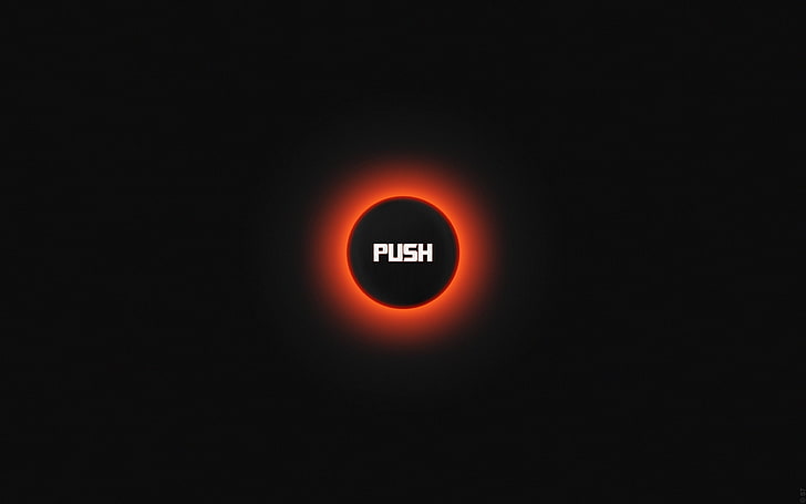 black and red push button wallpaper, press, background, glow, HD wallpaper