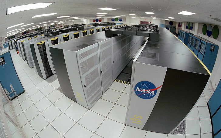 white and blue wooden cabinet, network, server, computer, NASA