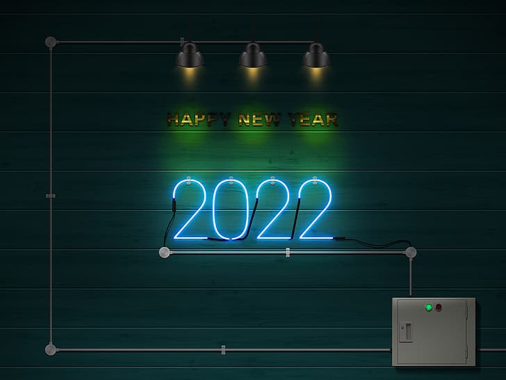 neon sign, New Year, Happy New Year, 2022