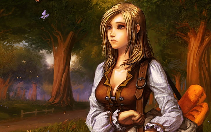 painting of girl, Warcraft, young adult, one person, hair, plant, HD wallpaper