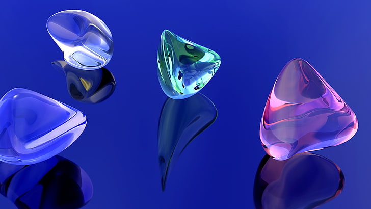 blue, reflection, stone, shine, 3d, digital art, artwork, gem