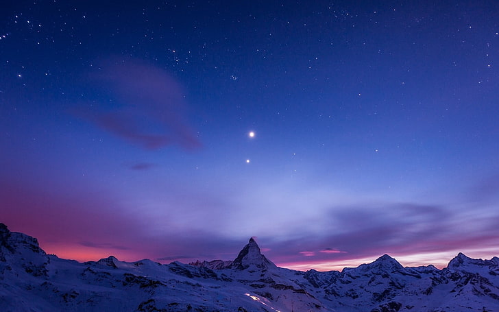Beautiful night view of Snow Mountain-Windows 10 W.., rock mountain during nighttime digital wallpaper HD wallpaper