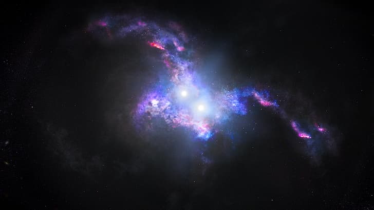 Double Quasars, nebula, Space Core, stars, galaxy, digital, HD wallpaper