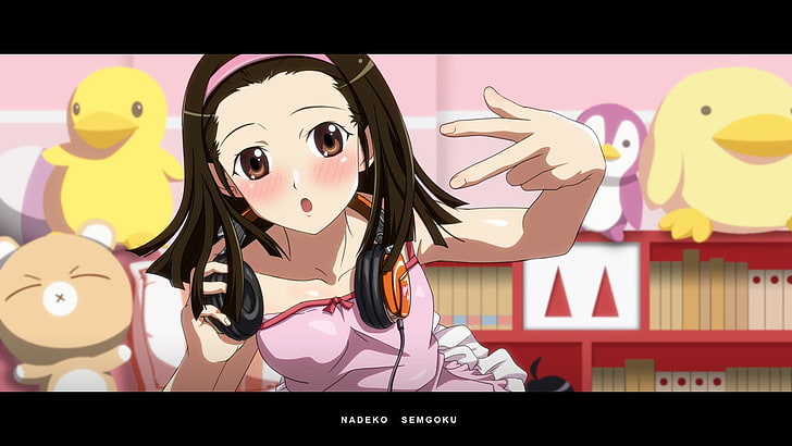 Sengoku Nadeko, Monogatari Series, anime girls, headphones, HD wallpaper