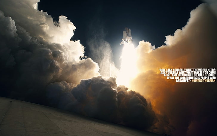 white space shuttle, motivational, spaceship, quote, cloud - sky, HD wallpaper