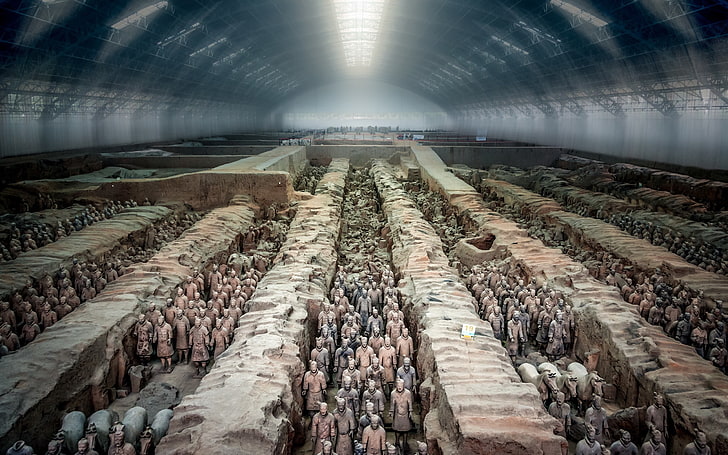 China, terracotta army, history, architecture, in a row, indoors, HD wallpaper