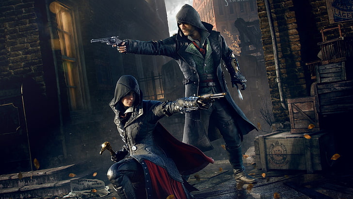 male and female holding gun wallpaper, Assassin's Creed Syndicate
