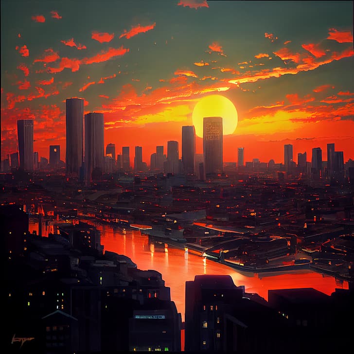 HD wallpaper: AI art, cityscape, sunset | Wallpaper Flare