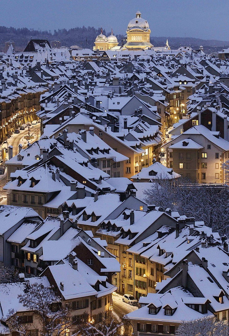Bern, Switzerland, snow, cityscape, winter, architecture, cold temperature, HD wallpaper