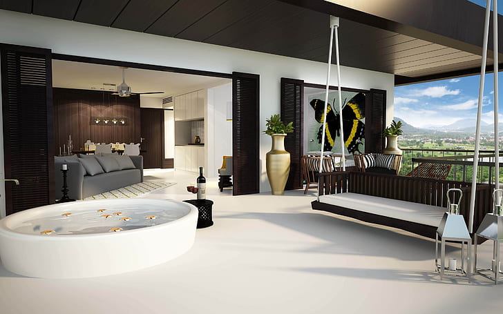 Mountain Luxury Villa, furniture, interior design, HD wallpaper