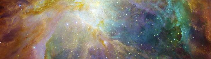 galactic digital wallpaper, multiple display, space, stars, colorful