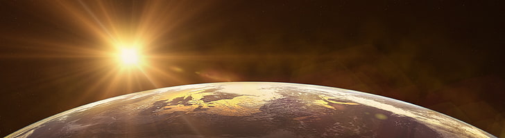 Red Space Dual Monitors, sun and earth wallpaper, spacecraft
