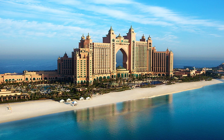 city, beach, Dubai, hotel, sky, building, building exterior, HD wallpaper
