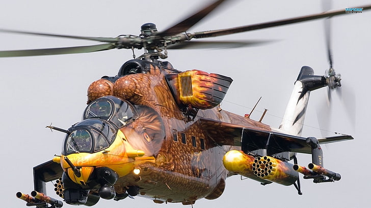 brown and black helicopter illustration, Mil Mi-24, Mi- 24, Hungarian Air Force