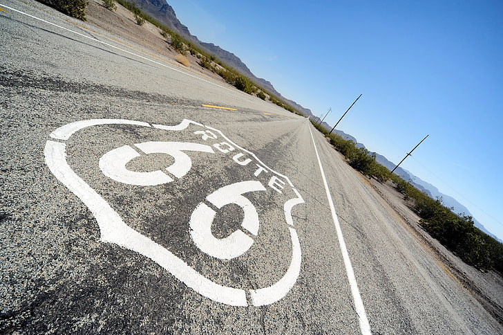 white and brown area rug, Route 66, road, landscape, USA, communication