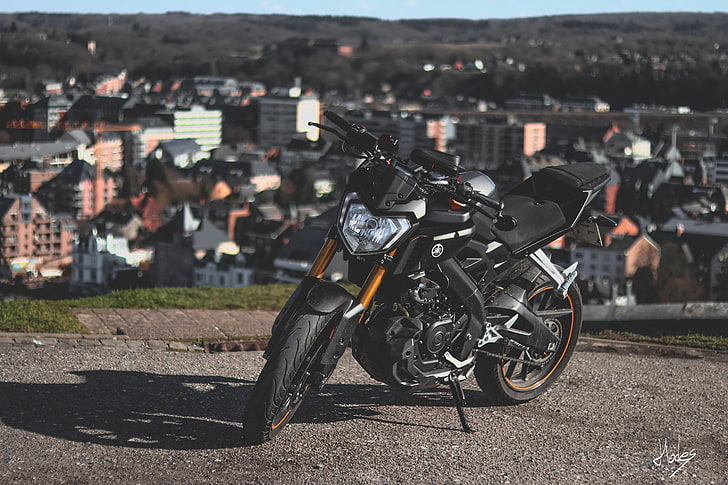 Yamaha, motorcycle, depth of field, city, transportation, building exterior, HD wallpaper
