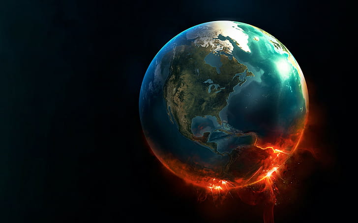 fictional, Earth, space, space art, North America, fire