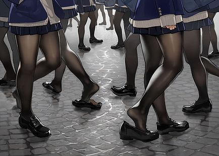 Hd Wallpaper Yomu Pantyhose School Uniform Anime Girls Black Pantyhose Wallpaper Flare