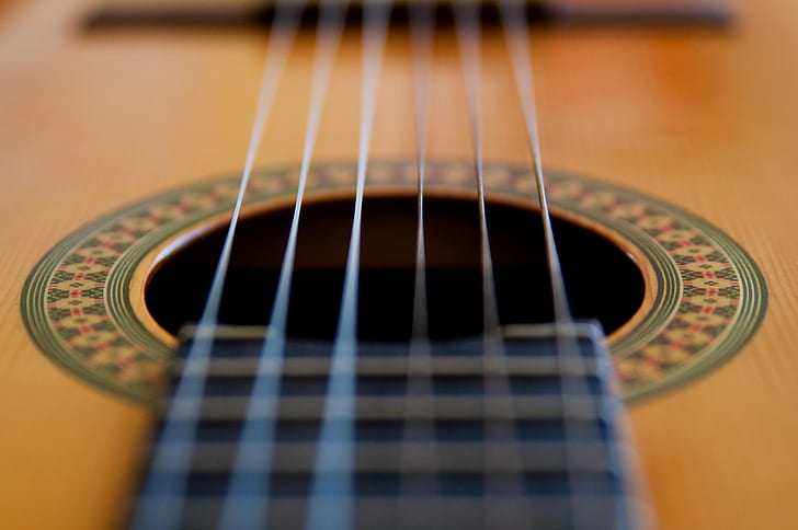 Macro Shot photography of acoustic guitar strings, Instrument