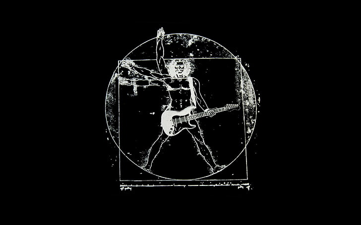 Vitruvian man with guitar parody art, old, rock, Da Vinci, the Renaissance