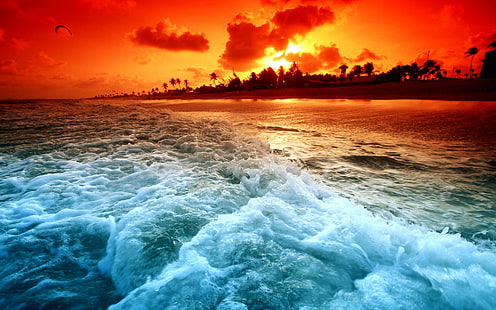 HD wallpaper: Fiery Sunset Beach, nature, beaches, sunsets, fiery sky,  nature and landscapes | Wallpaper Flare