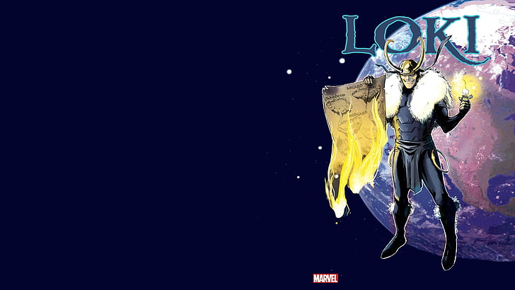 Loki animated illustration, Marvel Comics, no people, copy space, HD wallpaper