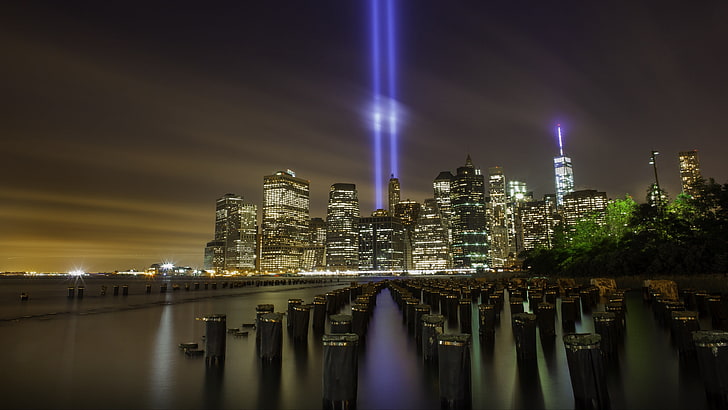 tribute in light, 911, memorial lights, twin towers, new york city, HD wallpaper
