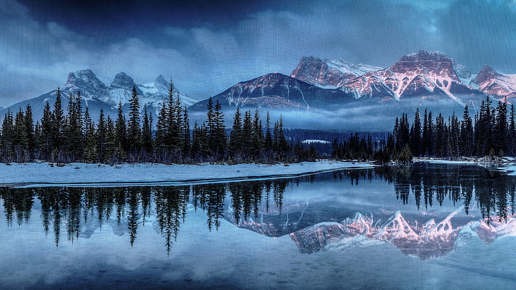 8k uhd 4320p mountain, beauty in nature, snow, water, lake, HD wallpaper