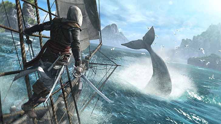 Assassin's Creed Black Flag wallpaper, sea, ship, pirate, Edward Kenway, HD wallpaper