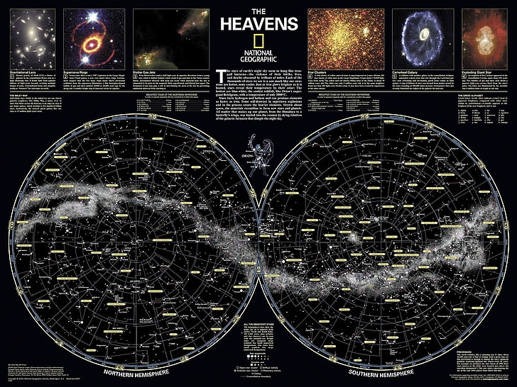 The Heavens digital wallpaper, map, infographics, space, no people