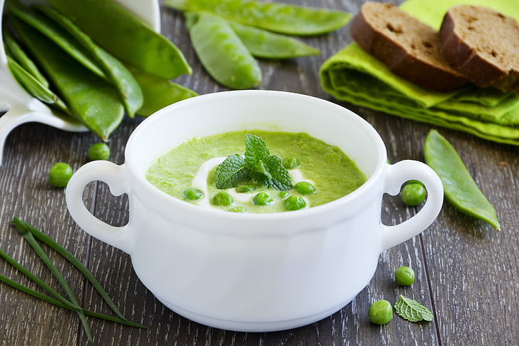 greens, peas, sour cream, soup, the first dish, mashed potatoes, HD wallpaper