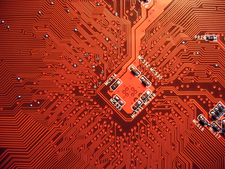red circuit board, hardware, circuit boards, PCB, computer chip, HD wallpaper