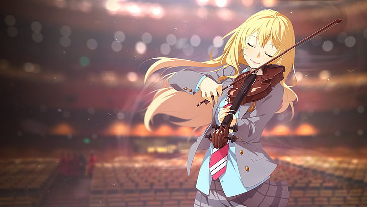 blonde-haired girl playing violin anime wallpaper, Your Lie in April