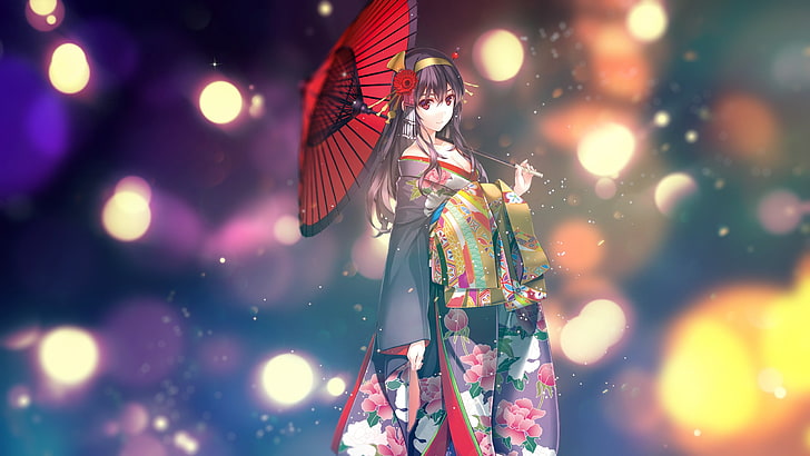 multicolored floral kimono illustration, anime, Kasumigaoka Utaha