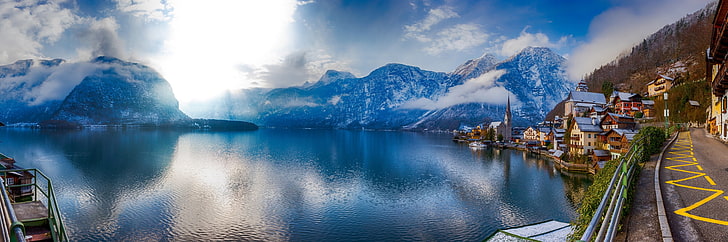 body of water near mountain digital wallpaper, Austria, lake, HD wallpaper